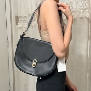 $90 Chic Black Vegan Leather Shoulder Bag